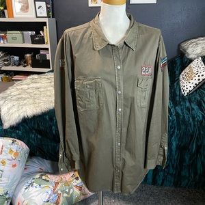 Torrid Olive Military Button Down Shirt